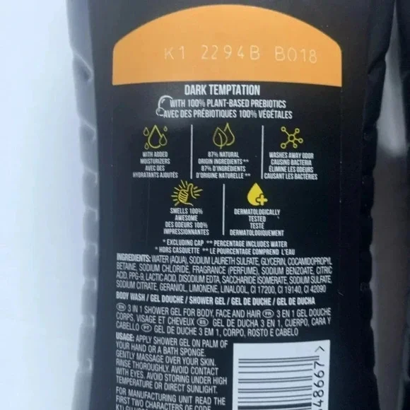 AXE Shampoo Dark Temptation 3 In 1 Shampoo Conditioner Body Wash 3 Bottles New - Picture 4 of 5